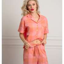 Домашняя, уютная пижама персикового цвета с крупной клеткой, в Москве