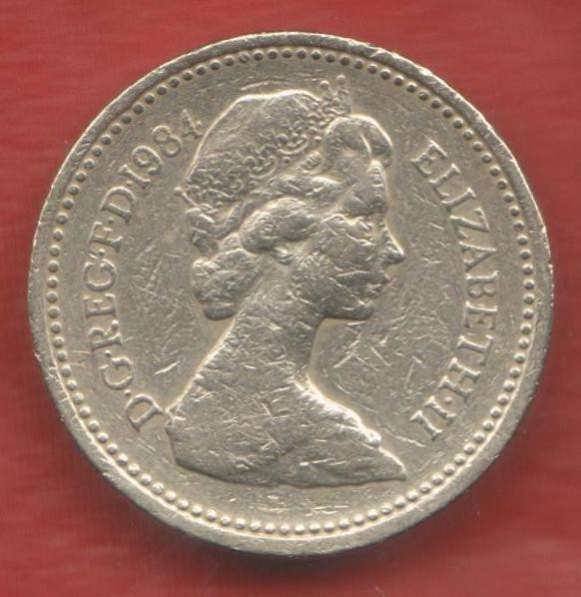 Великобритания Англия Елизавета II 1 фунт 1984 г. Репейник в Орле