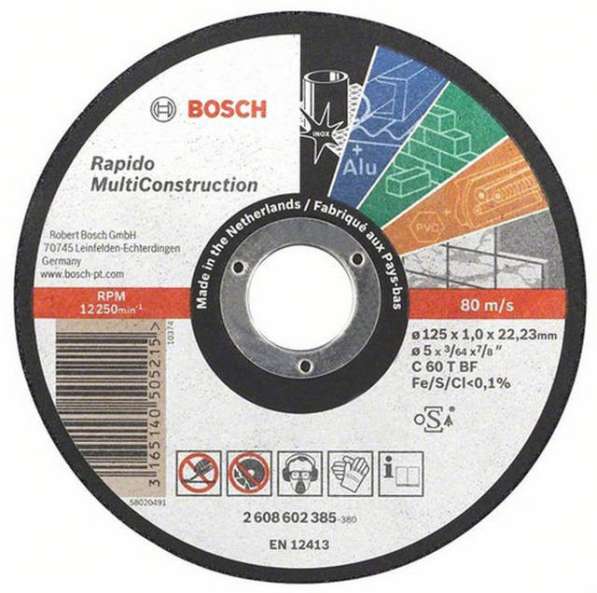 Диск отрезной абразивный Bosch 2.608.602.384 универсальный, 115мм