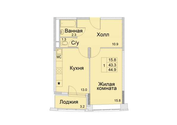 1-к квартира, улица Советская, дом 1, площадь 44,9, этаж 5 в Королёве фото 6