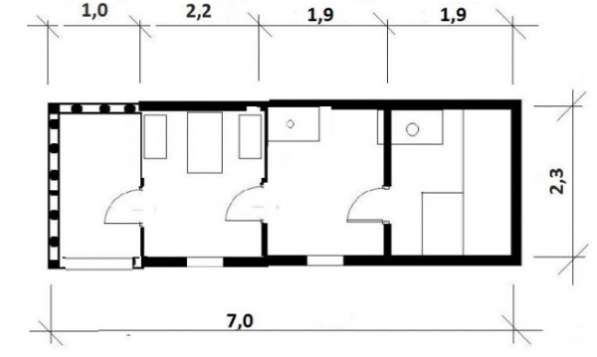 Каркасная мобильная баня 7x2,3 с крыльцом в Москве