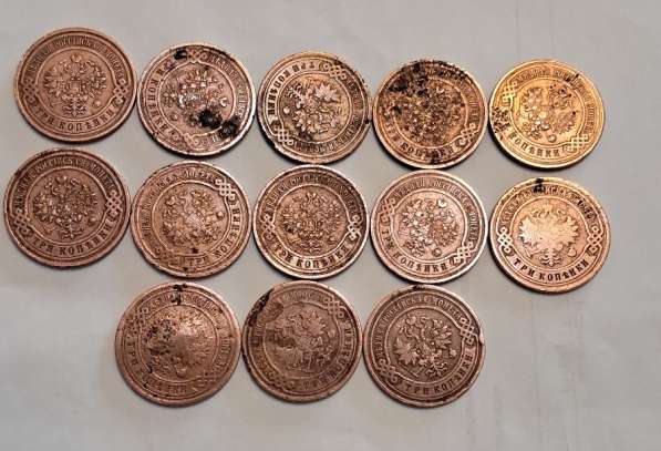 Медные оригинал монеты 1899 - 1916 г. 3 копейки в Новосибирске фото 3