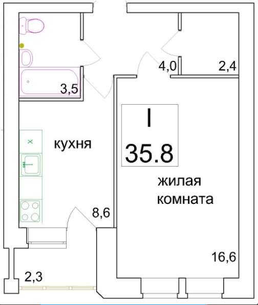 Однокомнатная квартира 35кв. м. ул. Ростовская
