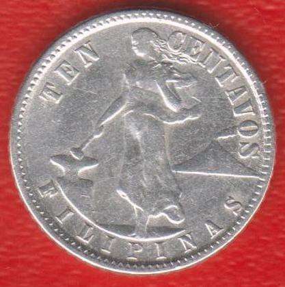 Филиппины адм. США 10 сентаво 1945 г. серебро