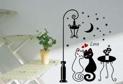 Наклейка белая кошка черный кот интерьер в Краснодаре фото 5