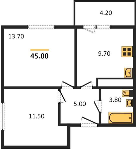 Продаю 2-к квартиру 45м2 в Новороссийске