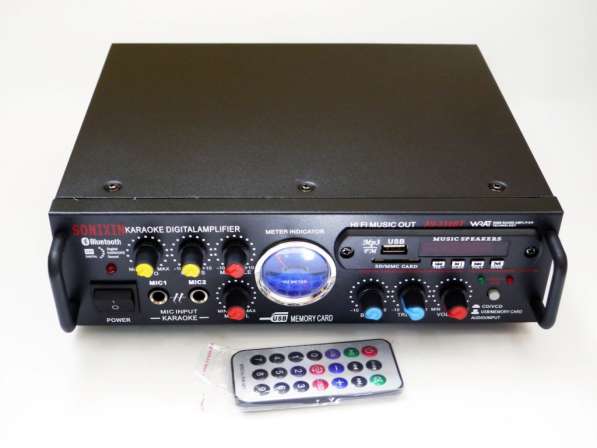 Усилитель звука Sonixin AV-339BT + USB + КАРАОКЕ 2микрофона в фото 3