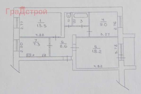 Продам трехкомнатную квартиру в Вологда.Жилая площадь 60,60 кв.м.Этаж 2.Дом кирпичный. в Вологде фото 4