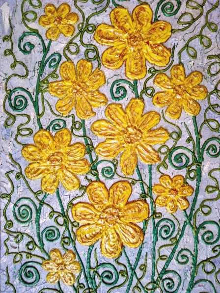 Желтые цветы. Картина — панно скульптурное в Москве фото 5
