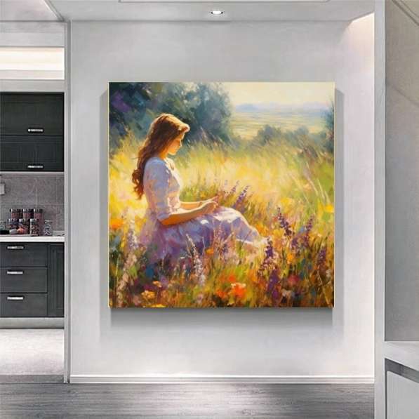 Интерьерная картина маслом девушка в поле в Москве фото 6
