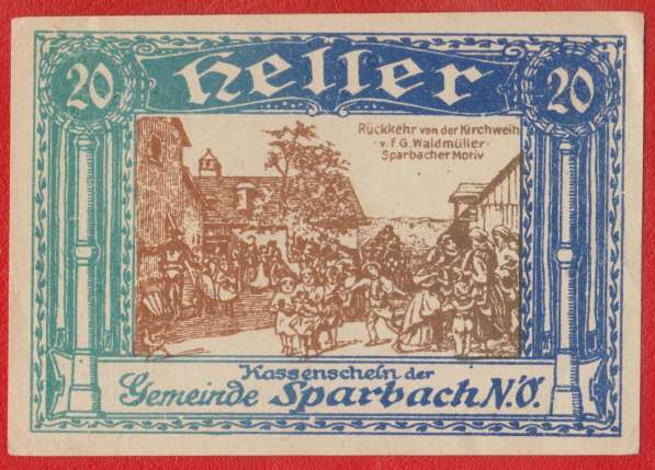 Австрия Шпарбах нотгельд 20 геллеров 1920 г
