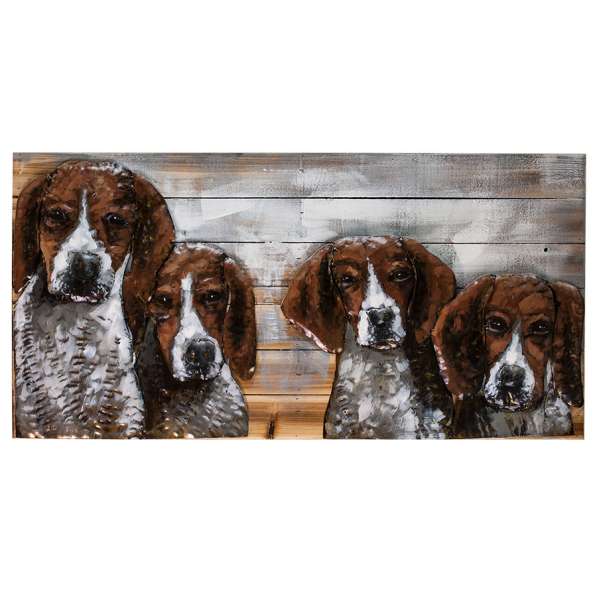 Картина деревянная с металлом L18B28 Собаки 100х50 см.