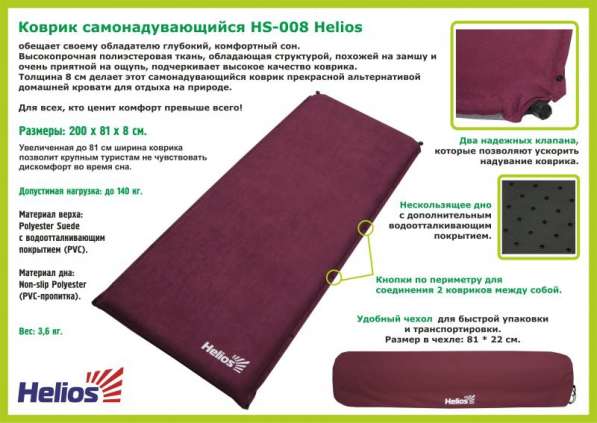 Коврик самонадувающийся "HELIOS HS-008" /200x81x8/ в Новосибирске