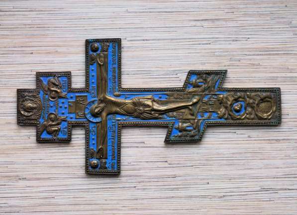 Старообрядческий киотный крест с эмалью. Выг, XIХ век в Санкт-Петербурге фото 10