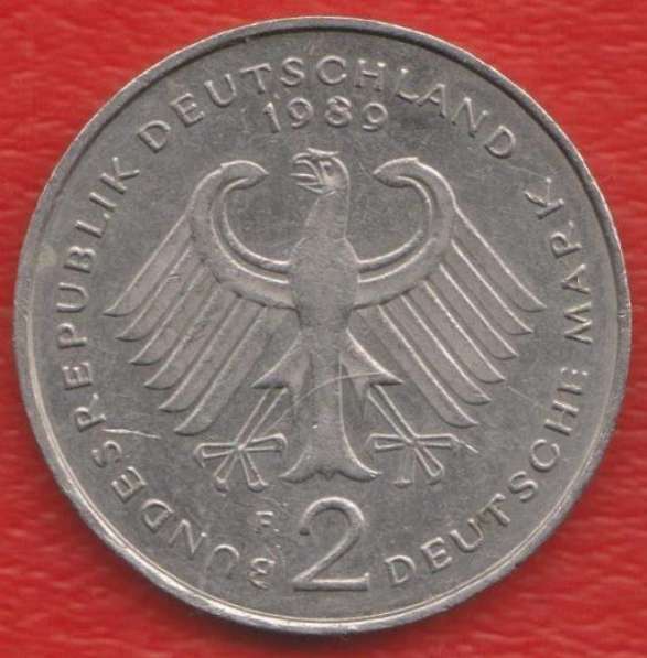 Германия ФРГ 2 марки 1989 г. Курт Шумахер F Штутгарт в Орле